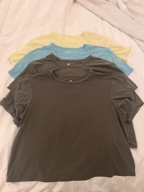 Bundle of 4 Women’s Short Sleeve Crewneck Tee - Brown x2, Blue, Yellow